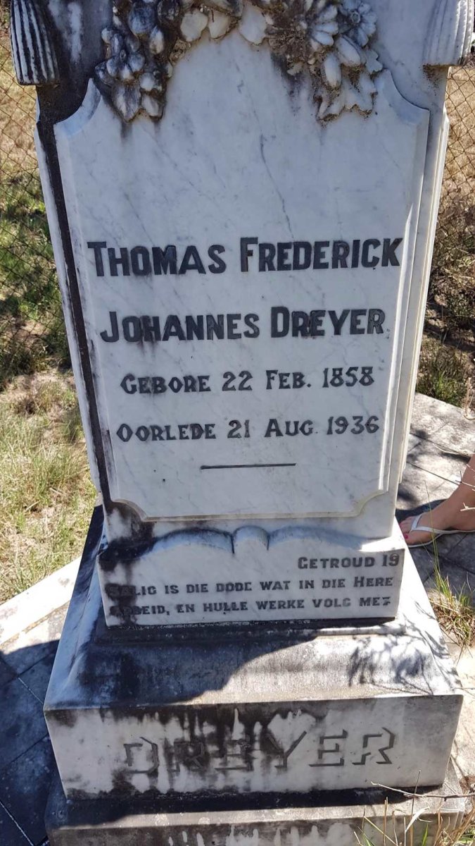 DREYER Thomas Frederick Johannes 1858-1936 &amp; Jacomina Magrita Aletta BERNARD 1867-1937
