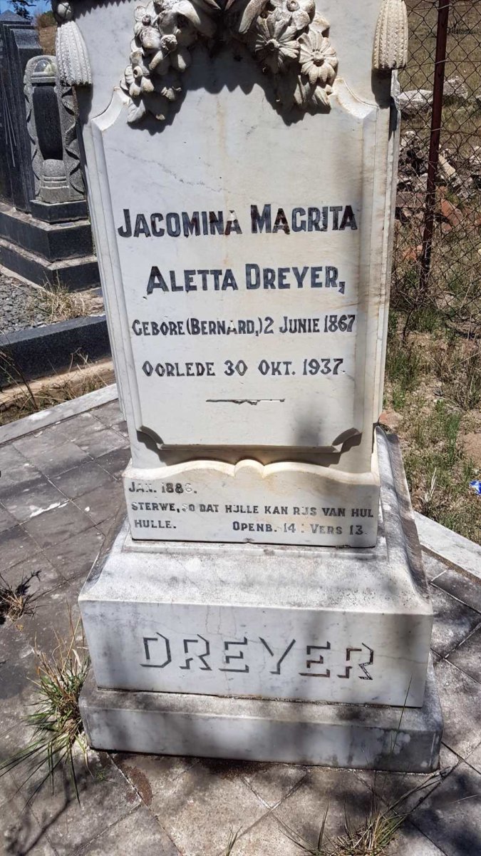 DREYER Thomas Frederick Johannes 1858-1936 &amp; Jacomina Magrita Aletta BERNARD 1867-1937