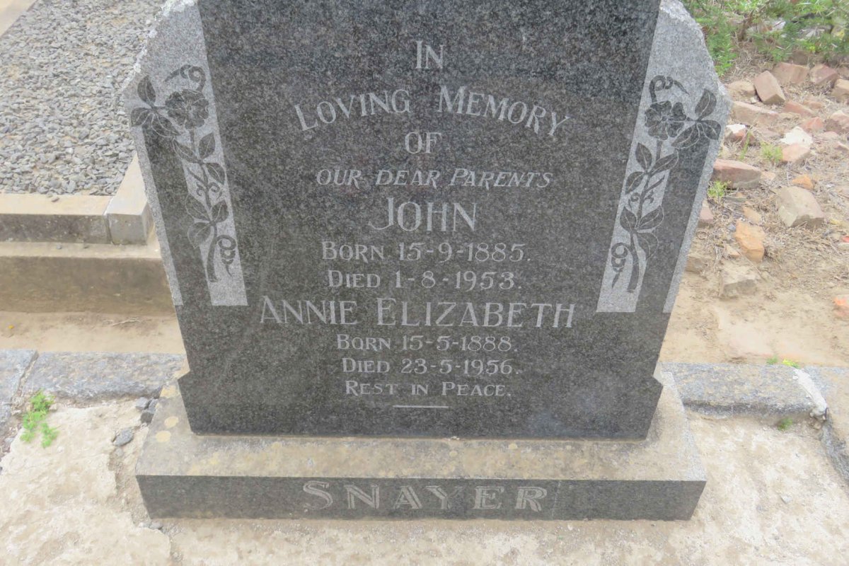 SNAYER John 1885-1953 &amp; Annie Elizabeth 1888-1956