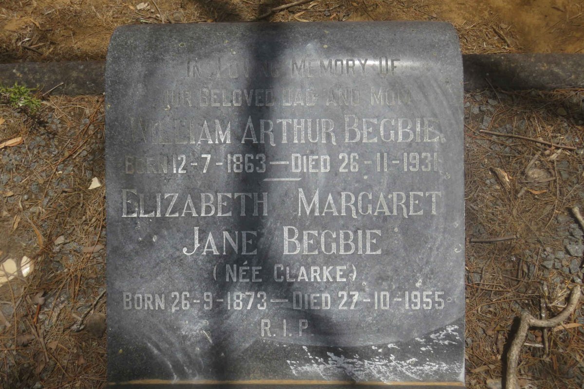 BEGBIE William Arthur 1863-1931 &amp; Elizabeth Margaret Jane CLARKE 1873-1955