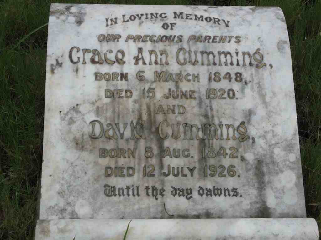 CUMMING David 1842-1926 &amp; Grace Ann 1848-1920