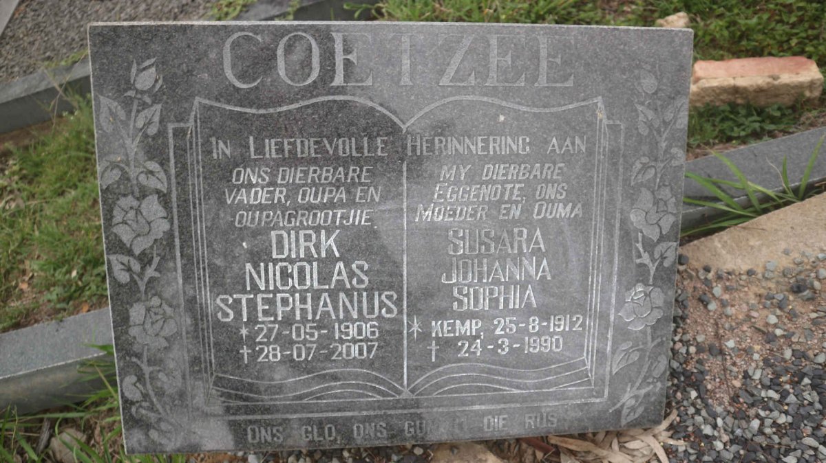 COETZEE Dirk Nicolas Stephanus 1906-2007 &amp; Susara Johanna Sophia KEMP 1912-1990