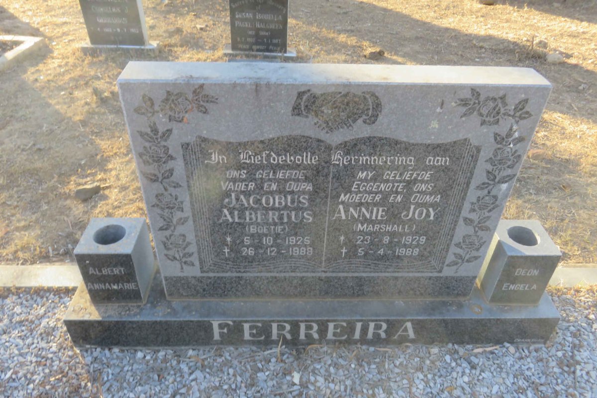 FERREIRA Jacobus Albertus 1925-1988 &amp; Annie Joy MARSHALL 1929-1988