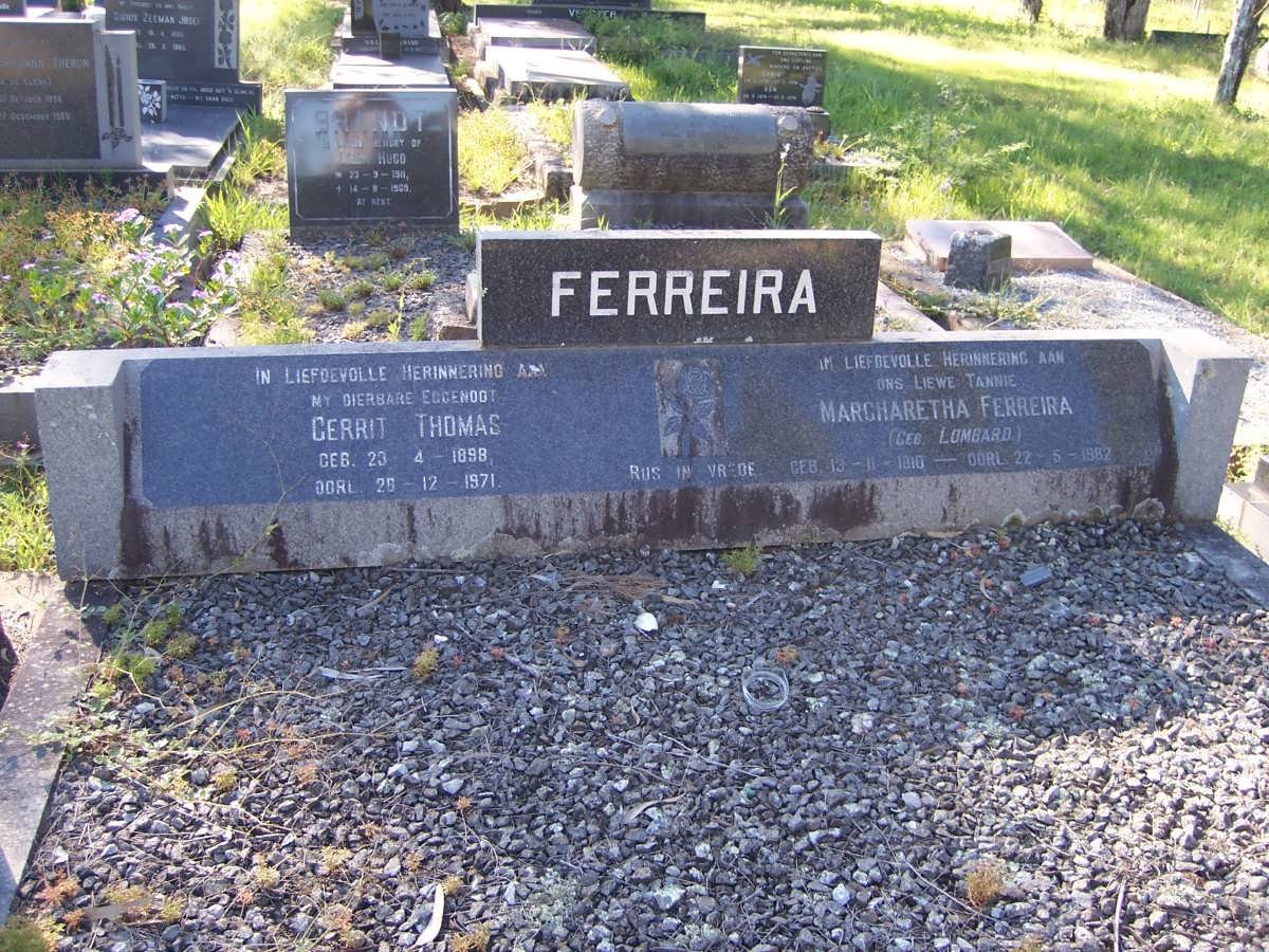 FERREIRA Gerrit Thomas 1898-1971 &amp; Margharetha LOMBARD 1910-1982