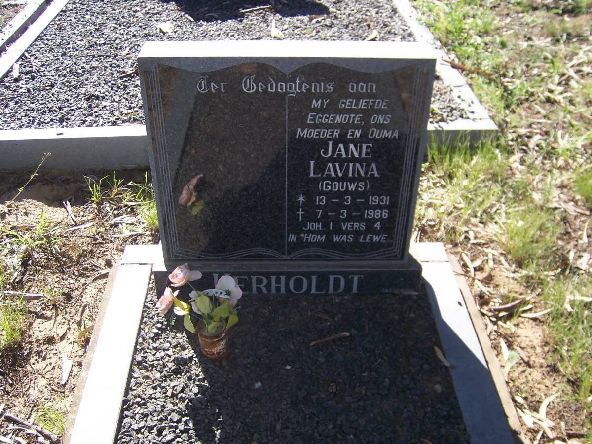 HERHOLDT Jane Lavina nee GOUWS 1931-1986