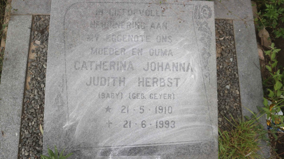 HERBST Catherina Johanna Judith nee GEYER 1910-1993
