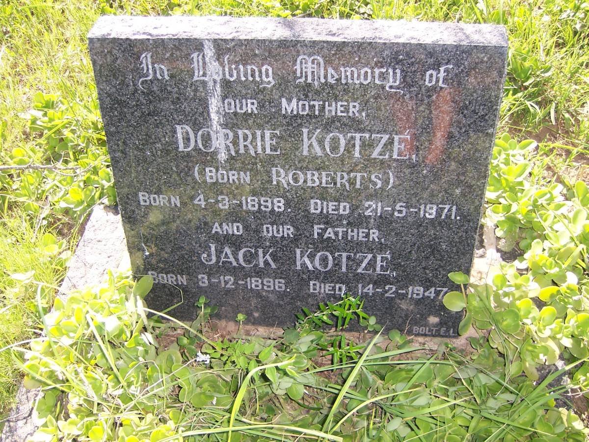 KOTZE Jack 1896-1947 &amp; Dorrie ROBERTS 1898-1971