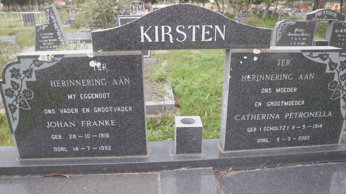 KIRSTEN Johan Franke 1916-1992 &amp; Catherina Petronella SCHOLTZ 1914-2003