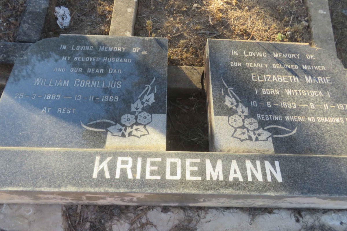 KRIEDEMANN William Cornelius 1889-1969 &amp; Elizabeth Marie WITTSTOCK 1893-1977