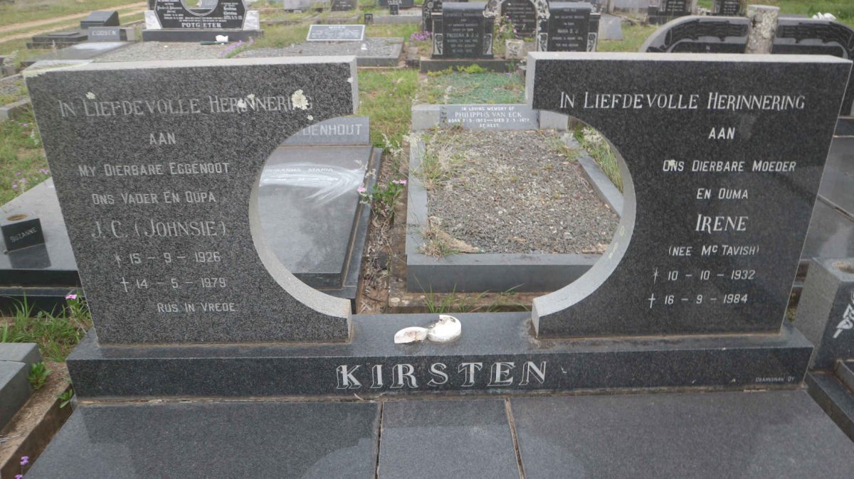 KIRSTEN J.C. 1926-1979 &amp; Irene McTAVISH 1932-1984