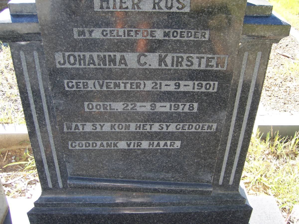 KIRSTEN Johanna C. nee VENTER 1901-1978