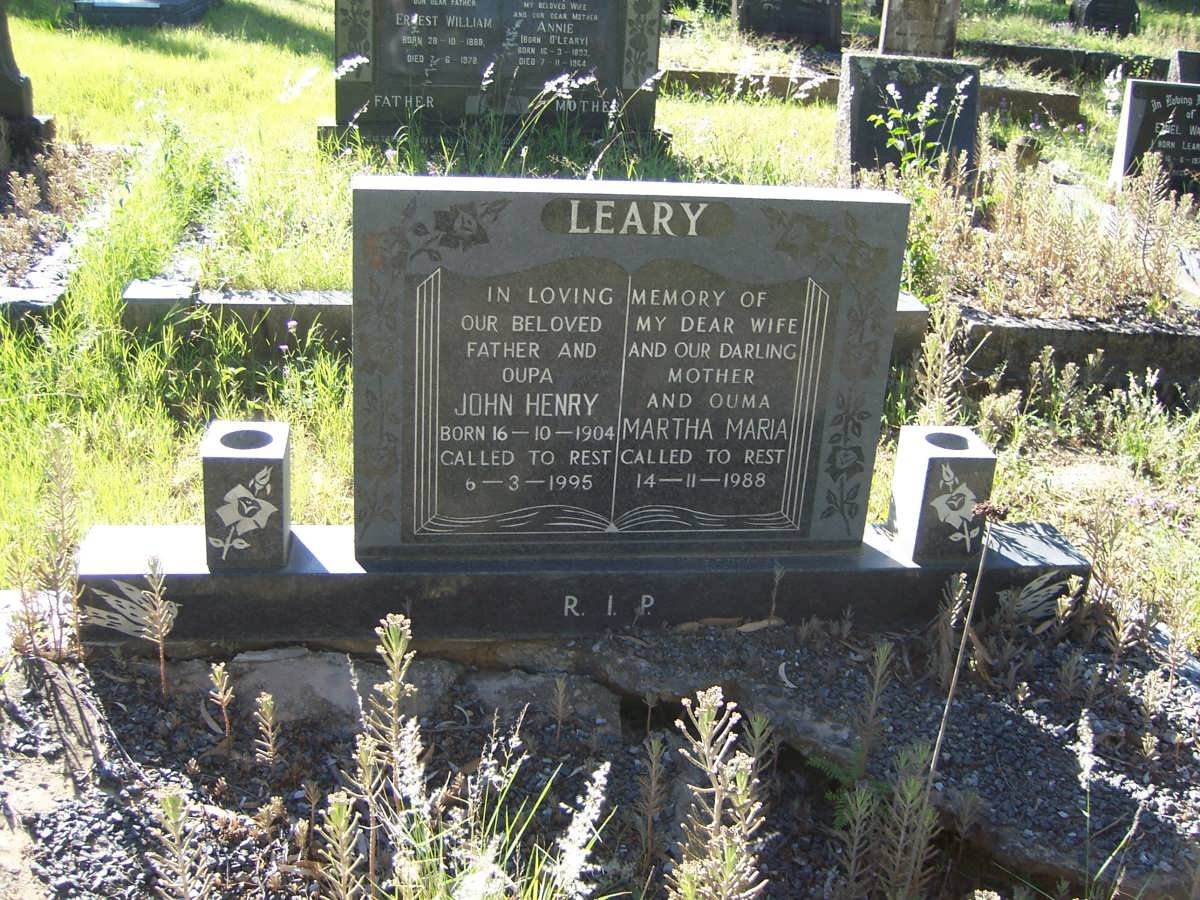 LEARY John Henry 1904-1995 &amp; Martha Maria -1988