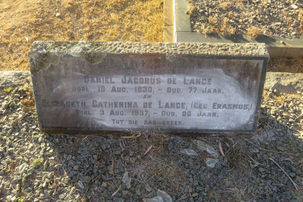 LANGE Daniel Jacobus, de -1930 &amp; Elizabeth Catherina ERASMUS -1937