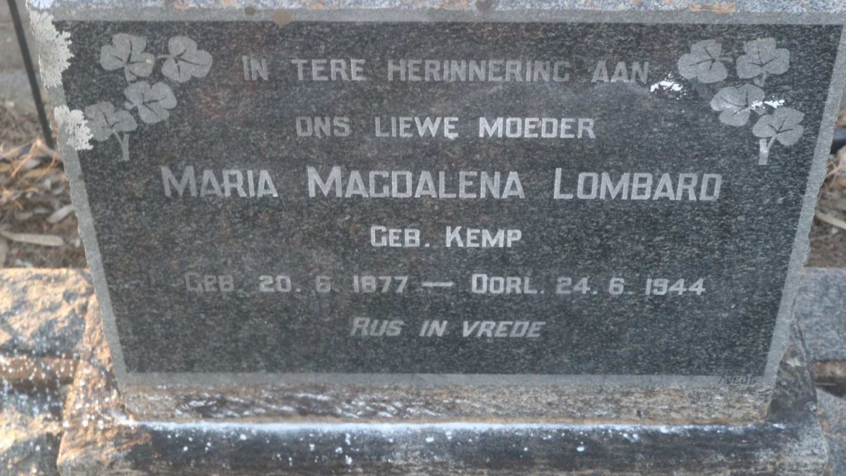 LOMBARD Maria Magdalena nee KEMP 1877-1944