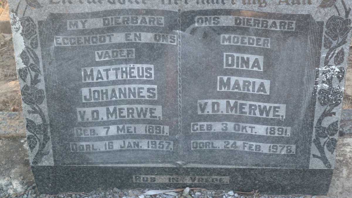 MERWE Mattheus Johannes, v.d. 1891-1957 &amp; Dina Maria 1891-1978