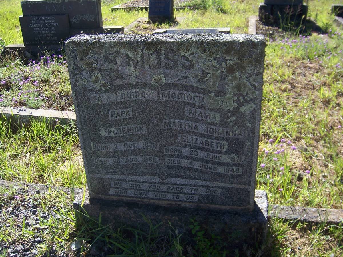 MOSS Frederick 1870-1958 &amp; Martha Johanna Elizabeth 1871-1949