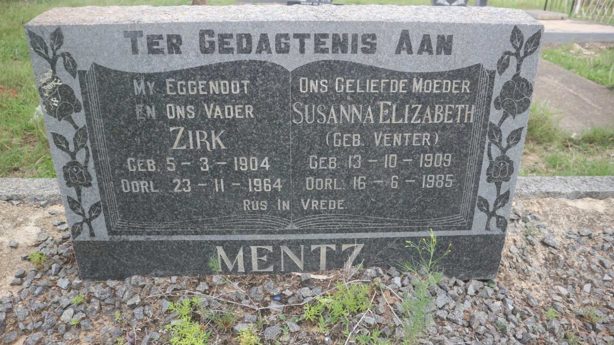 MENTZ Zirk 1904-1964 &amp; Susanna Elizabeth VENTER 1909-1985