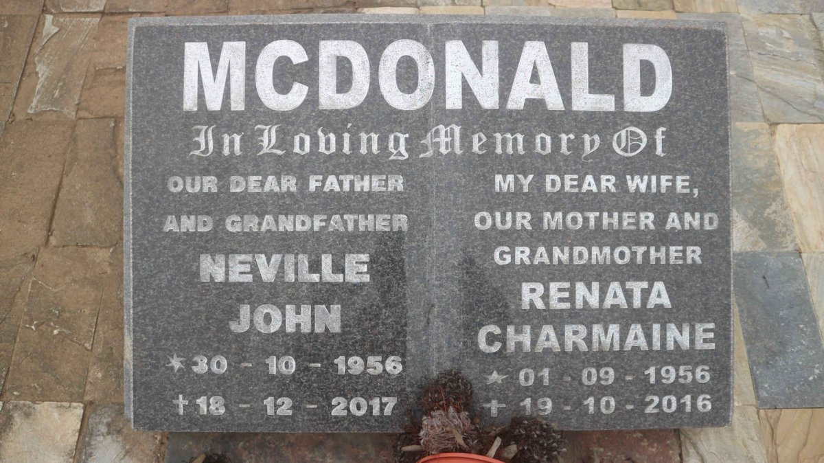 McDONALD Neville John 1956-2017 &amp; Renata Charmaine 1956-2016