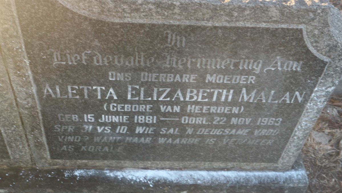 MALAN Johannes Nicolas 1873-1954 &amp; Aletta Elizabeth VAN HEERDEN 1881-1963