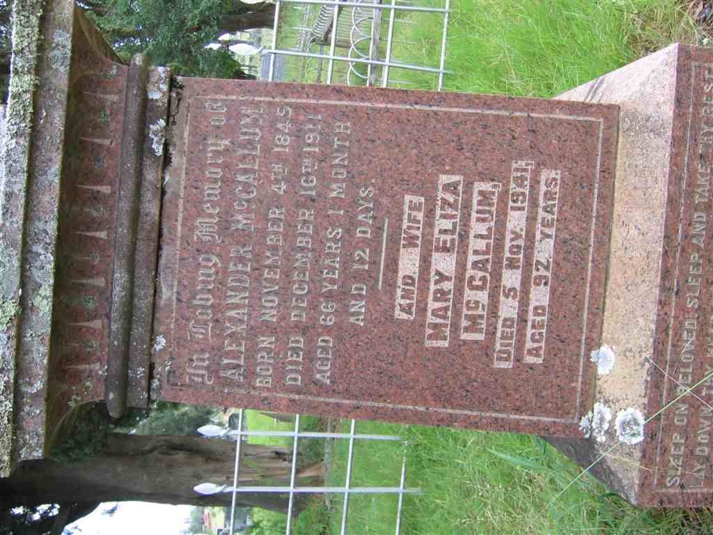 McCALLUM Alexander 1845-1911 &amp; Mary Eliza -1941