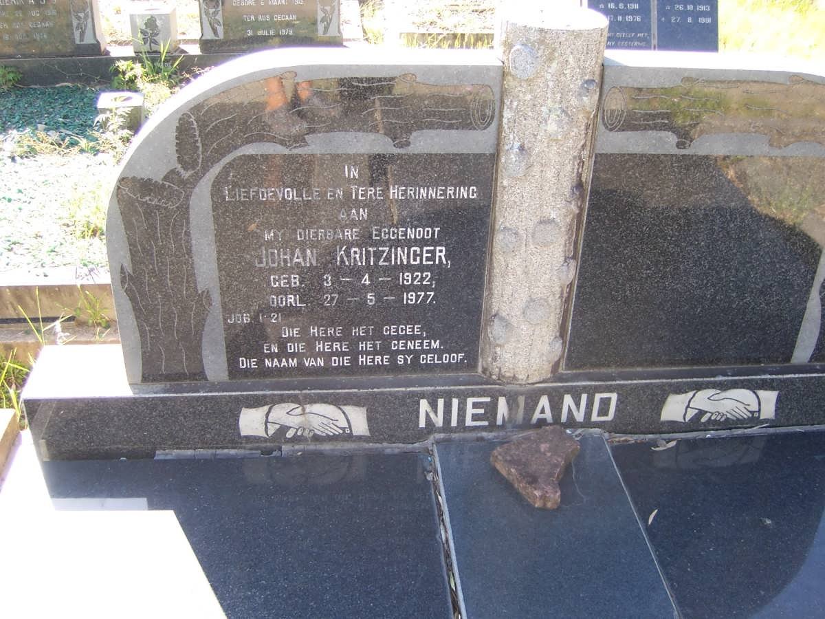 NIEMAND Johan Kritzinger 1922-1977