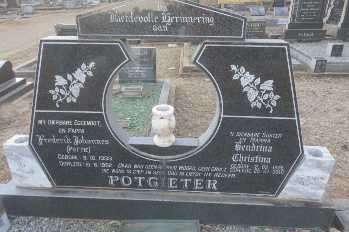 POTGIETER Frederik Johannes 1933-1992 &amp; Hendrina Christina 1938-2010