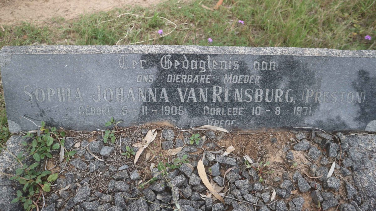 RENSBURG Sophia Johanna, van nee PRESTON 1905-1971