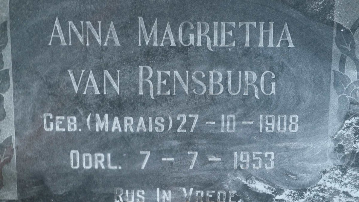 RENSBURG Anna Magrietha, van nee MARAIS 1908-1953