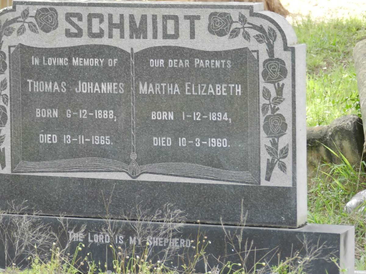 SCHMIDT Thomas Johannes 1888-1965 &amp; Martha Elizabeth 1894-1960