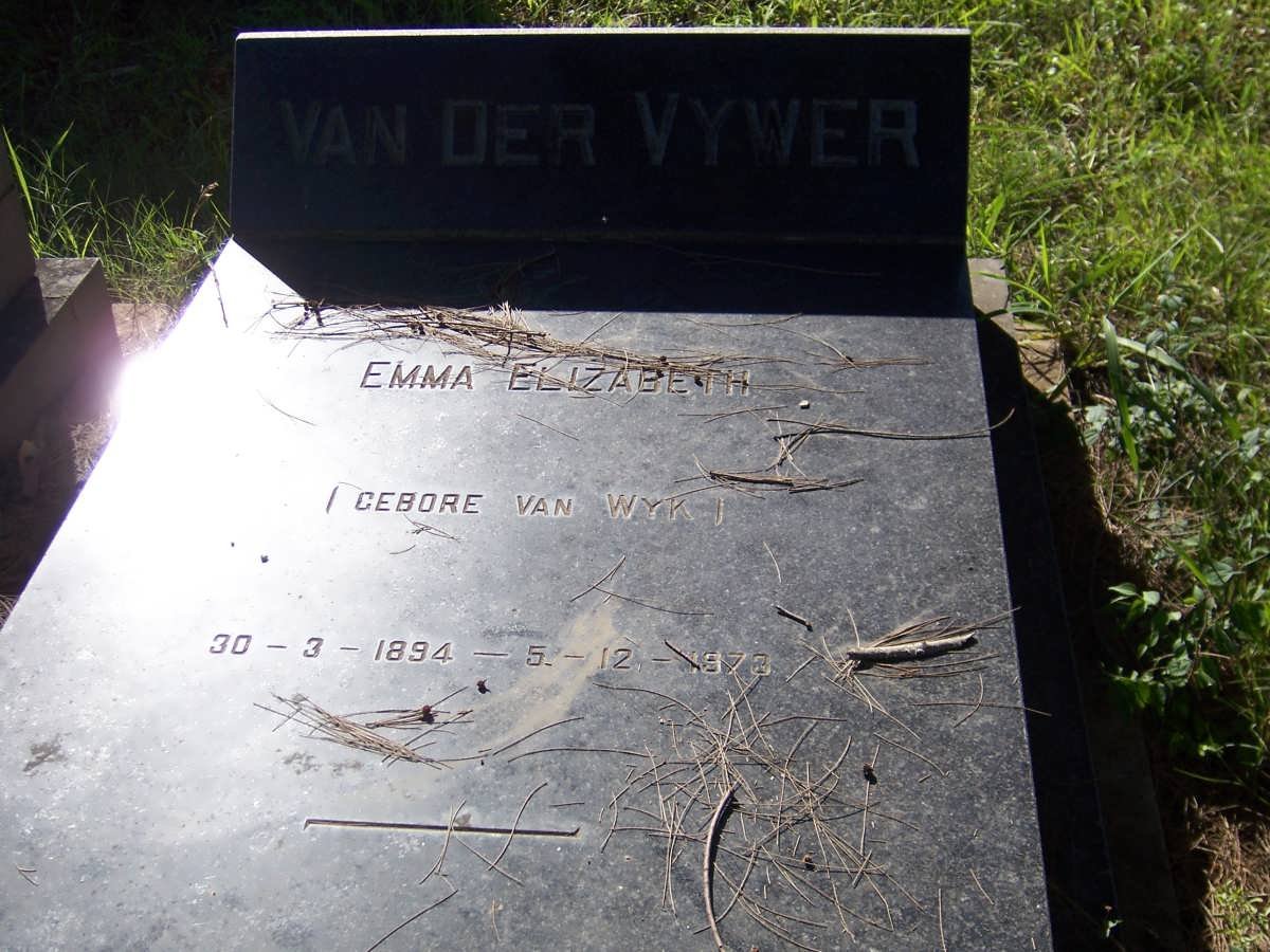 VYVER Emma Elizabeth, van der nee VAN WYK 1894-1973