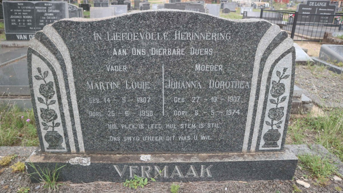 VERMAAK Martin Louie 1907-1958 &amp; Johanna Dorothea 1907-1974