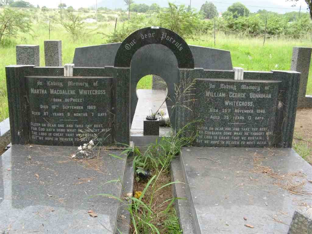WHITECROSS William Georg Bonniman -1948 &amp; Martha Magdalene DU PREEZ -1969