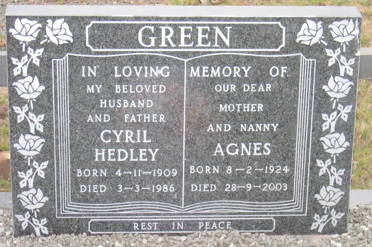 GREEN Cyril Hedley 1909-1986 &amp; Agnes 1924-2003
