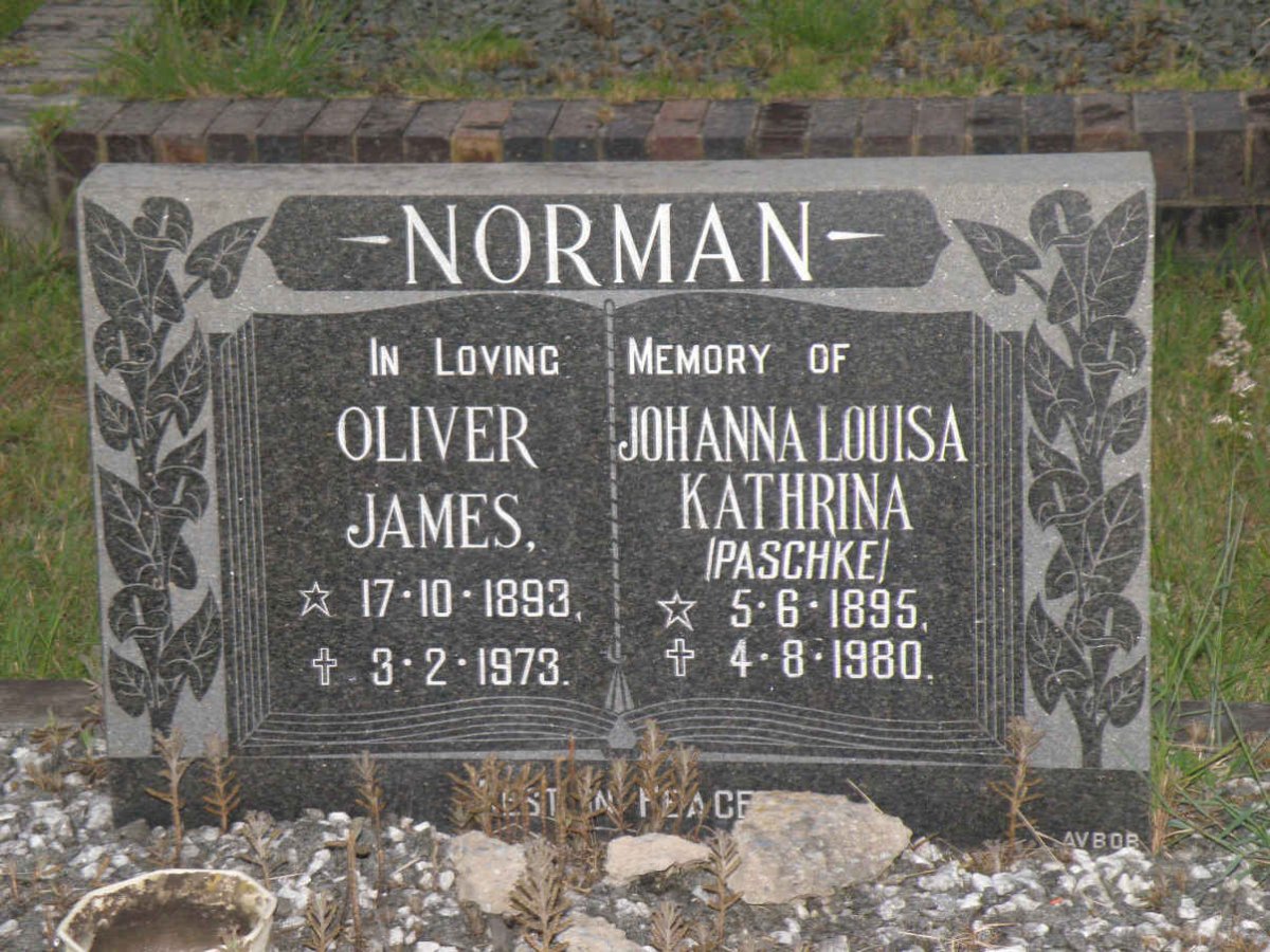 NORMAN Oliver James 1893-1973 &amp; Johanna Louisa Kathrina PASCHKE 1895-1980