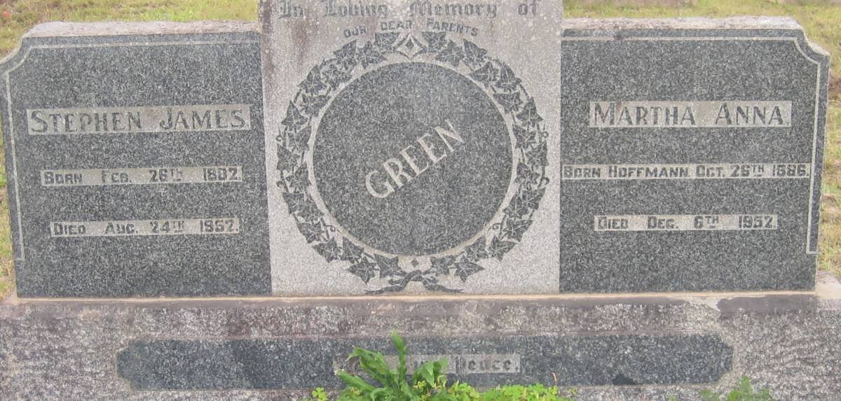 GREEN Stephen James 1882-1952 &amp; Martha Anna HOFFMANN 1886-1952