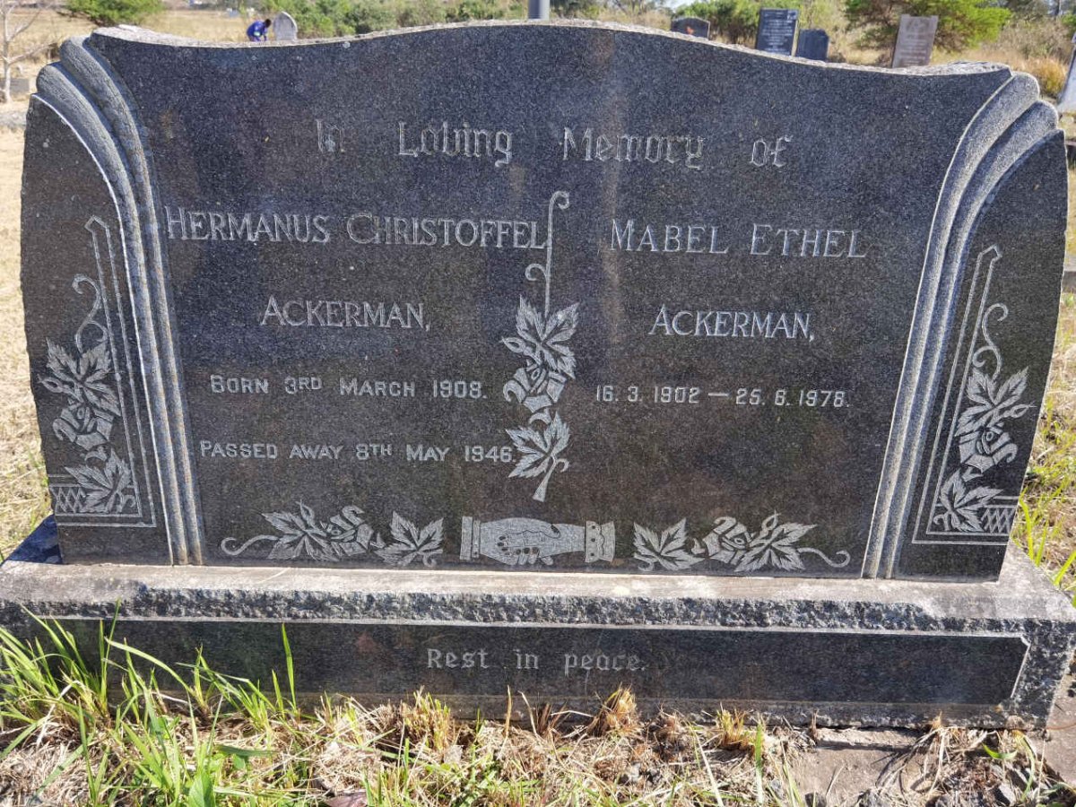 ACKERMAN Hermanus Christoffel 1908-1946 &amp; Mabel Ethel 1902-1978