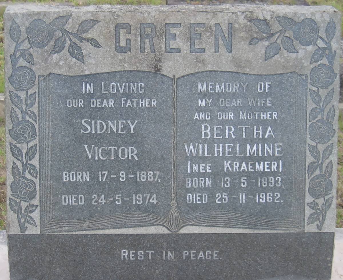 GREEN Sidney Victor 1887-1974 &amp; Bertha Wilhelmine KRAEMER 1893-1962