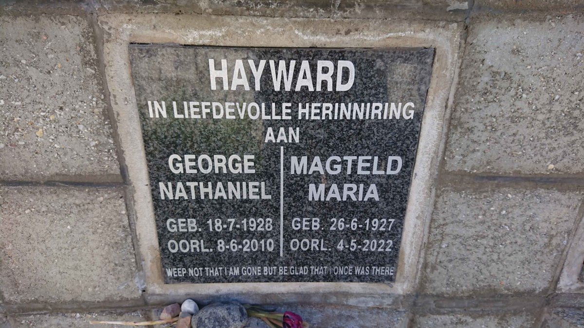 HAYWARD George Nathaniel 1928-2010 &amp; Magteld Maria 1927-2022