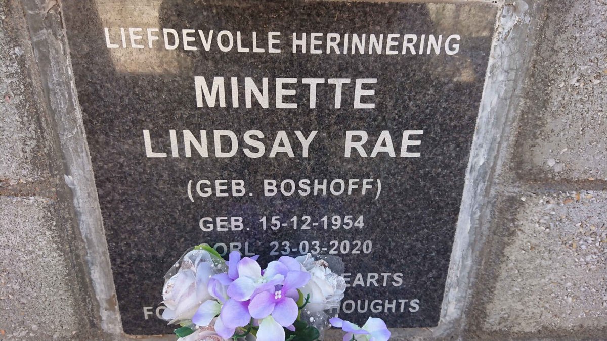 RAE Minette Lindsay nee BOSHOFF 1954-2020