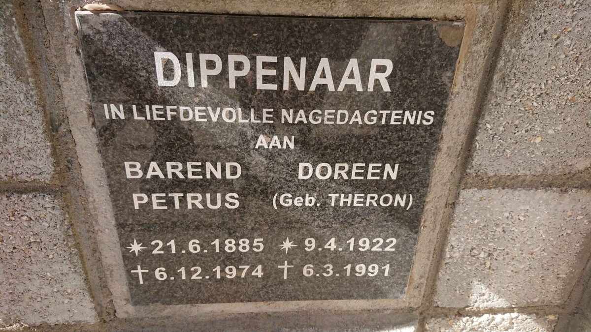 DIPPENAAR Barend Petrus 1885-1974 &amp; Doreen THERON 1922-1991