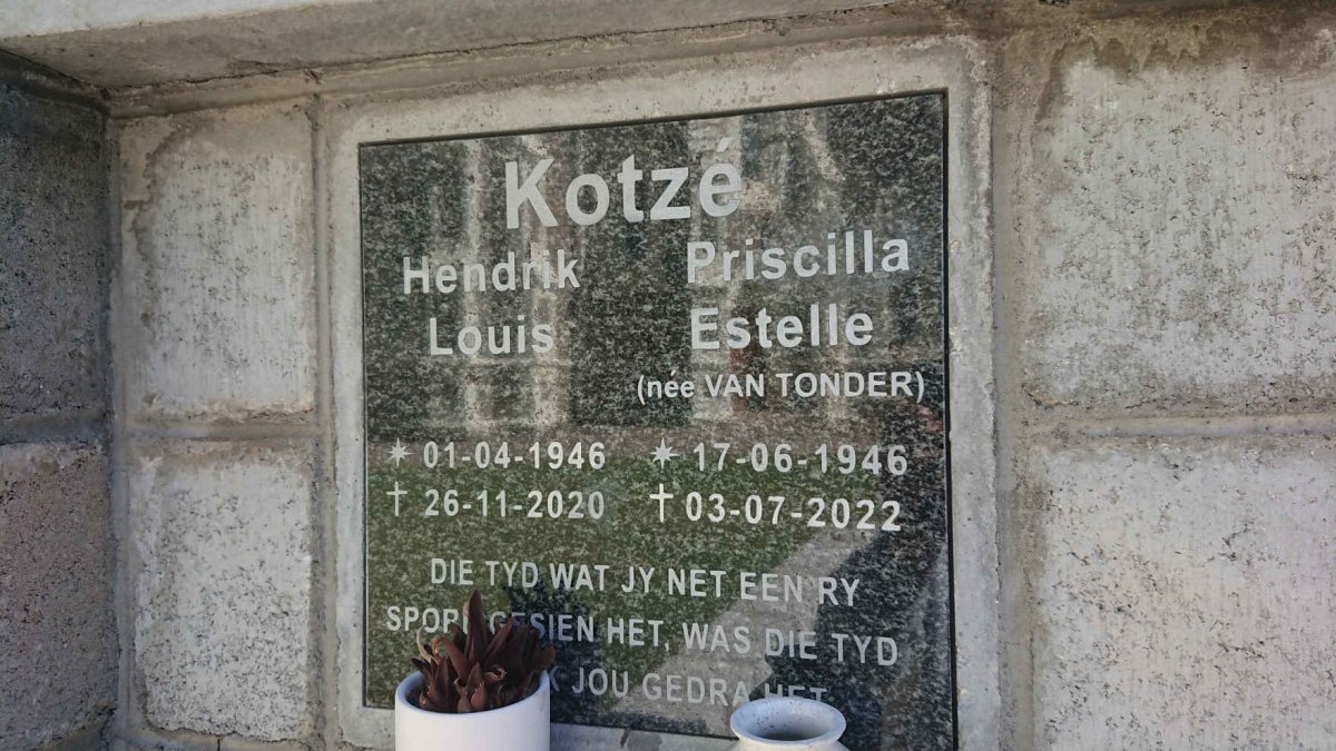 KOTZÉ Hendrik Louis 1946-2020 &amp; Priscilla Estelle VAN TONDER 1946-2022