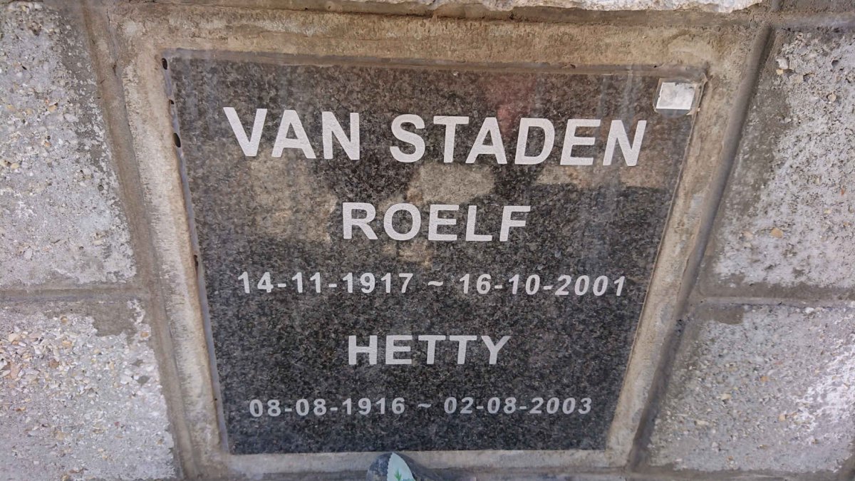 STADEN Roelf, van 1917-2001 &amp; Hetty 1916-2003