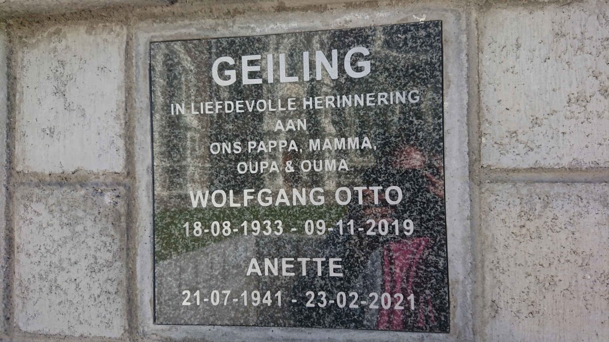 GEILING Wolfgang Otto 1933-2019 &amp; Anette 1941-2021