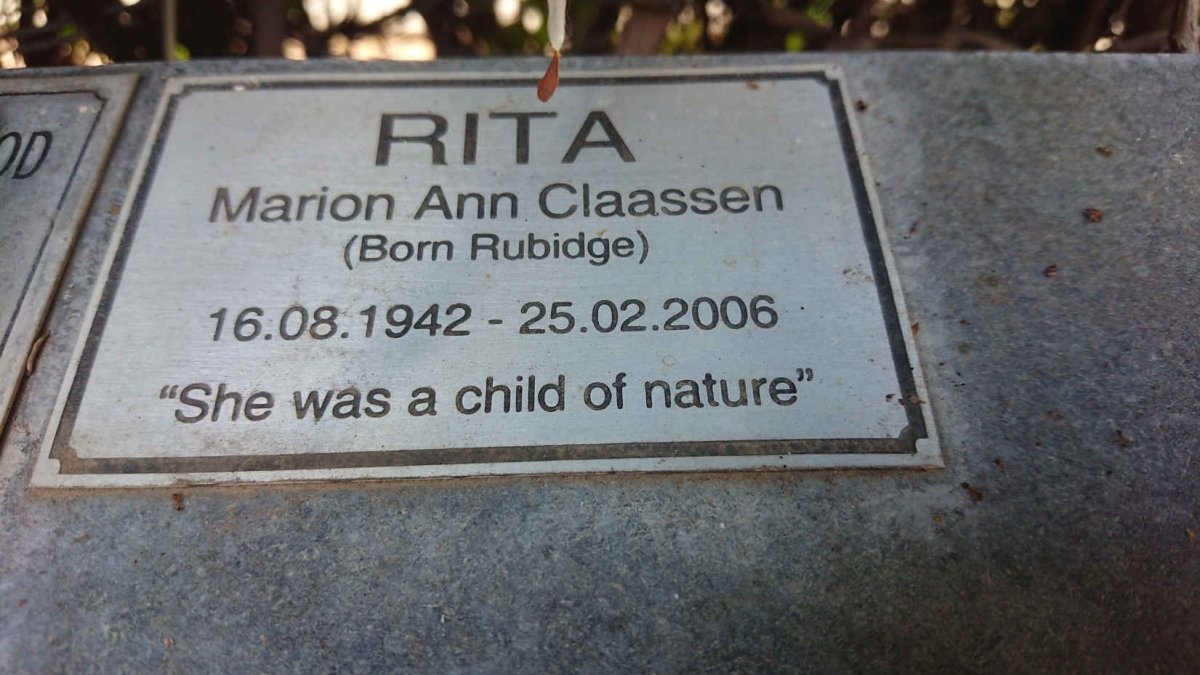 CLAASSEN Marion Ann nee RUBIDGE 1942-2006