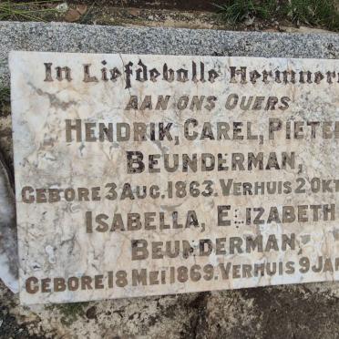BEUNDERMAN Hendrik Carel Pieter 1863-1926 & Isabella Elizabeth 1869-1921