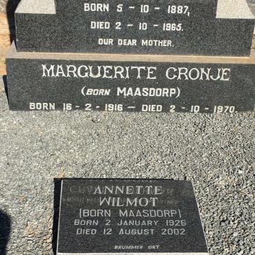 CRONJE Marguerite nee MAASDORP 1916-1970 :: WILMOT Annette nee MAASDORP 1926-2002 