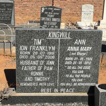 KINGWILL Ion Franklyn 1918-2006 &amp; Anna Mary SHARPE 1926-2012