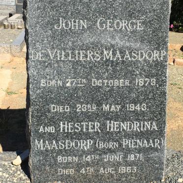 MAASDORP John George de Villiers 1873-1943 &amp; Hester Hendrina PIENAAR 1871-1963