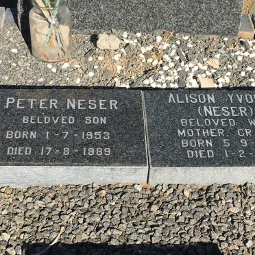 WESTHUIZEN Alison Yvonne nee NESER 1922-1994 :: V.D. WESTHUIZEN Peter Neser 1953-1989