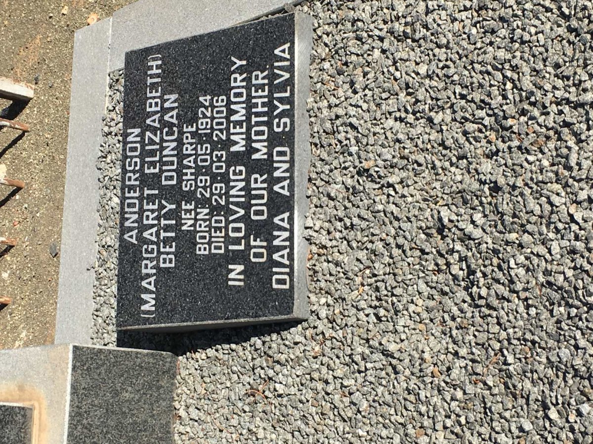 ANDERSON Margaret Elizabeth Duncan nee SHARPE 1924-2006